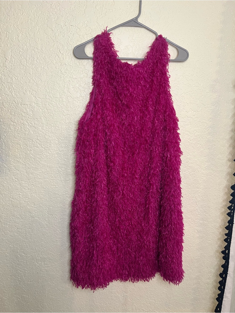 Fuchsia Shaggy Sleeveless Shift Dress